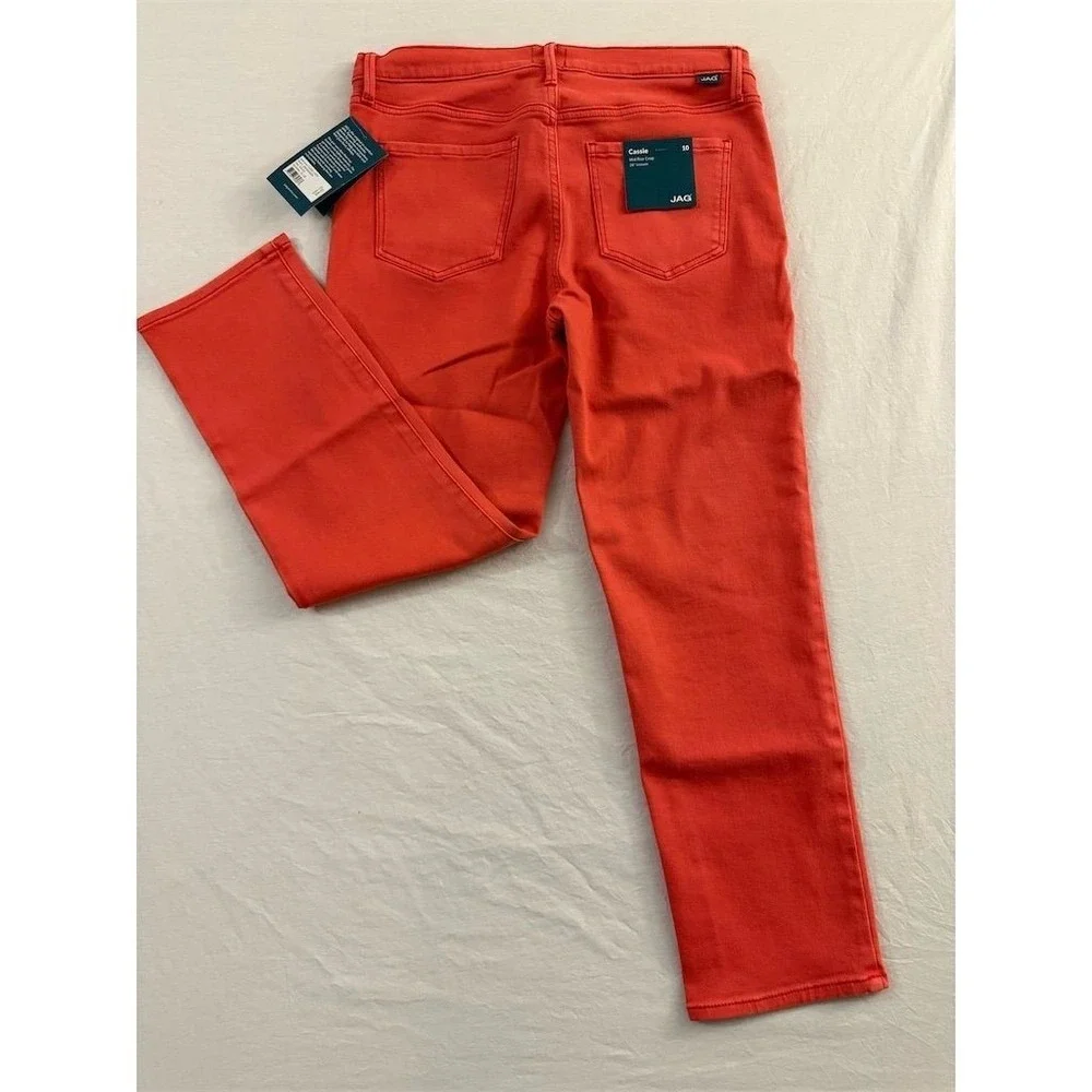 JAG Cassie Mid Rise Crop Slim Straight Leg Jeans Salsa Red Orange 10 J2943GDS676